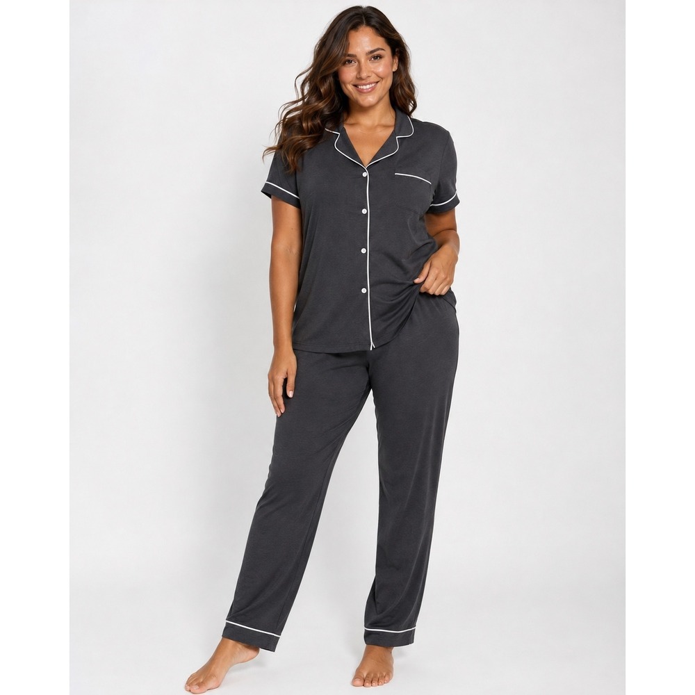 Cosabella Bella Pima Cotton Modal Pajama Set Anthracite Ivory plus size 1X